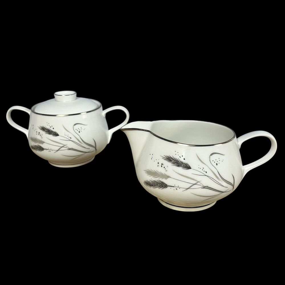 Vintage Easterling Ceres Wheat Creamer & Sugar Bowl Bavaria Germany Platinum MCM